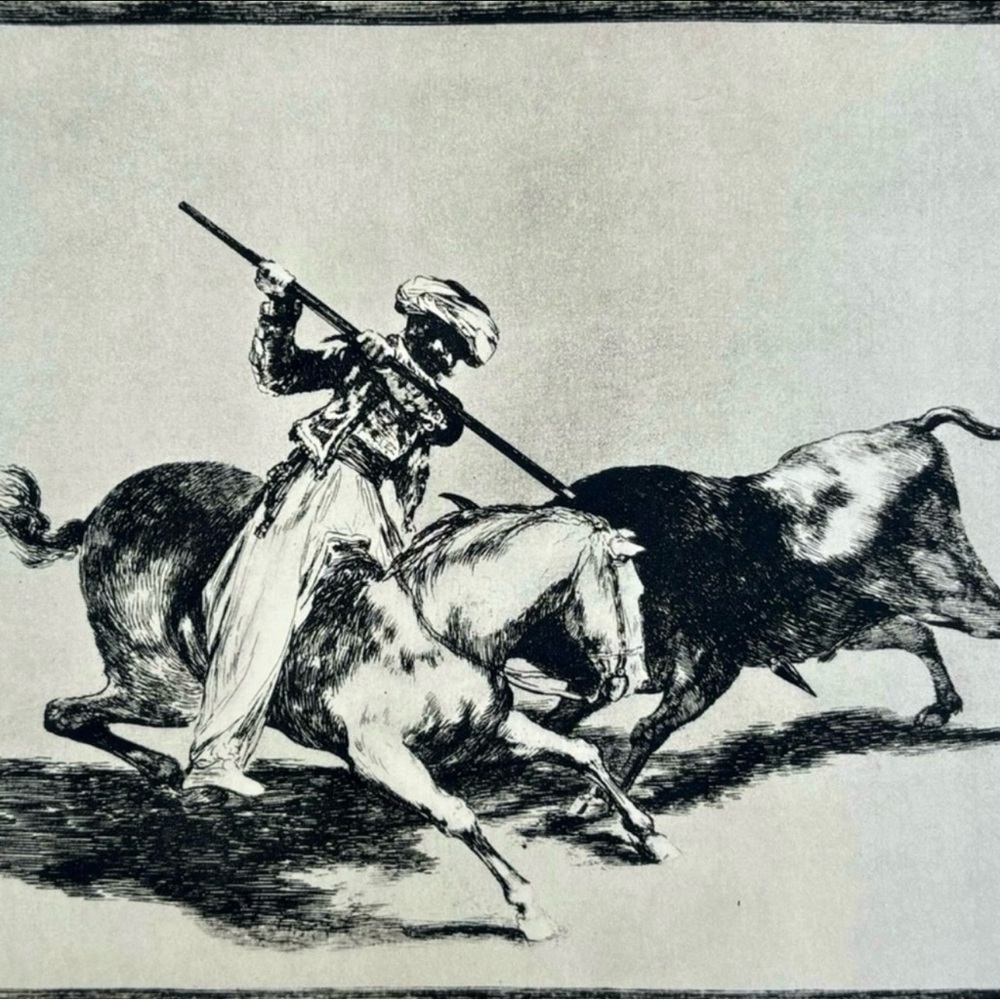 GAZUL, BULL Original Antique Vintage Fine Art GOYA Print of Etching 1960’s Spain